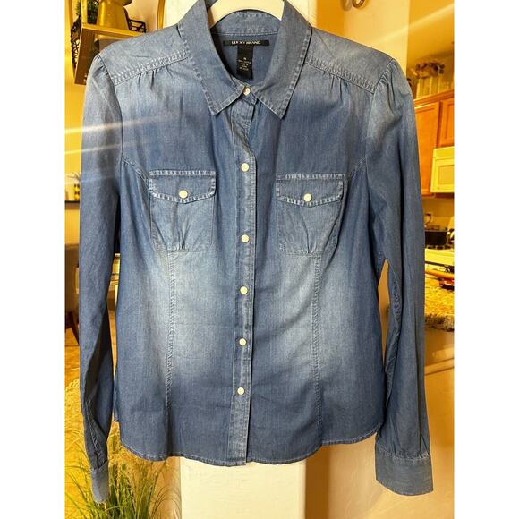 Lucky Brand Women's Pearl Snap Button Denim Long Sleeve Blouse Small - Picture 2 of 5